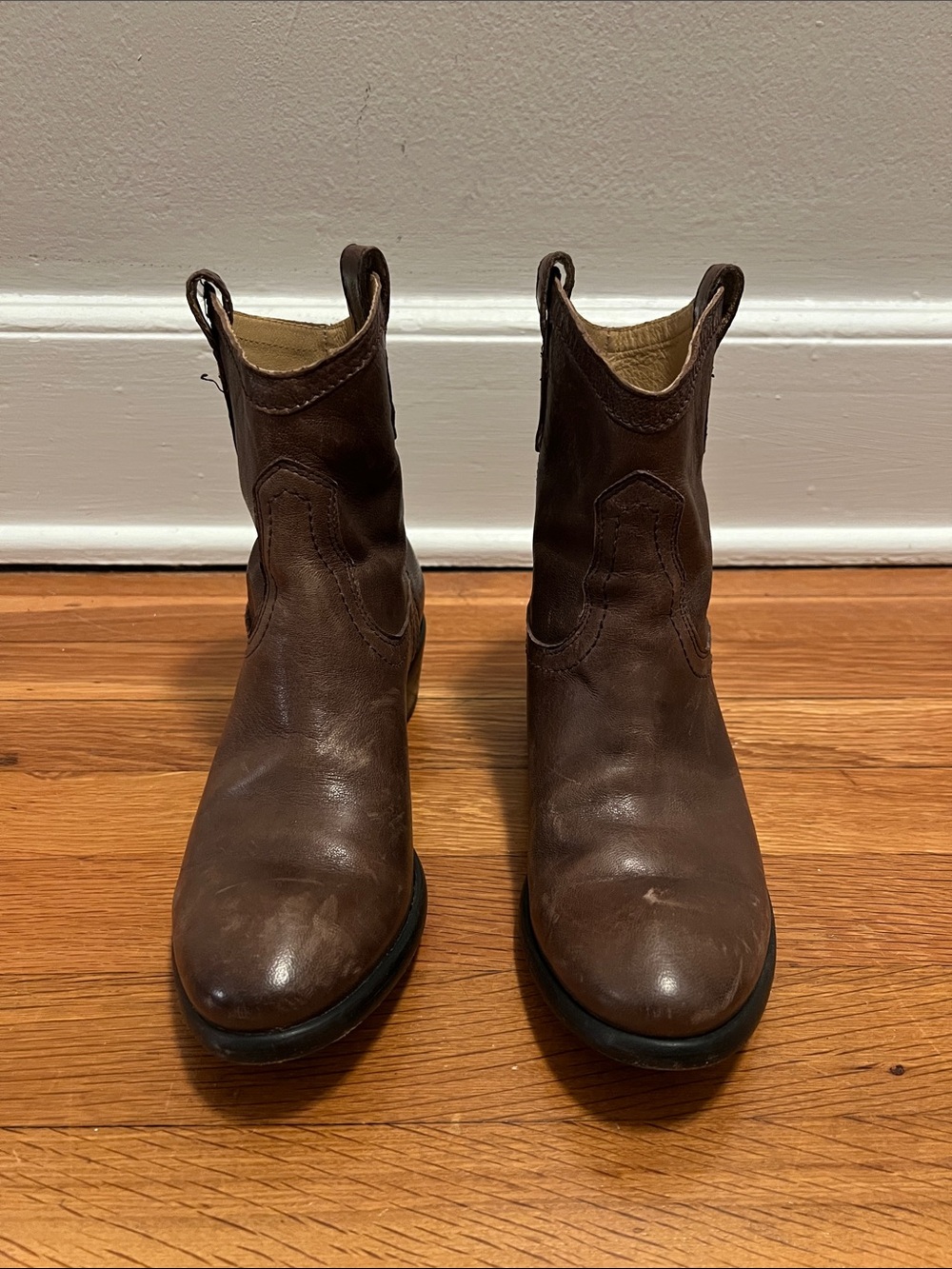 Frye Brown Leather Ankle Western Booties